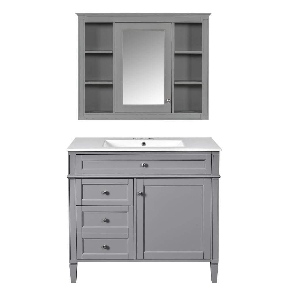 Alt View 2. Loheer - Loheer 36 inch bathroom vanity with sink Grey Modern Solid Wood - Grey.