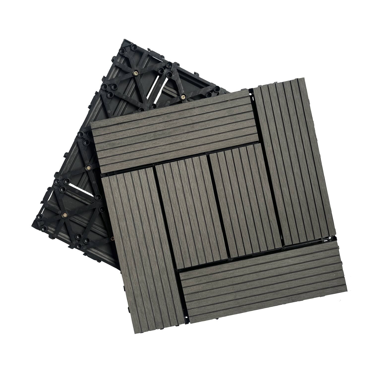 Front. APRILSOUL - 20pcs 12x12in Wood Plastic Composite Deck Tiles Rust Waterproof Dark Grey - GRAY.
