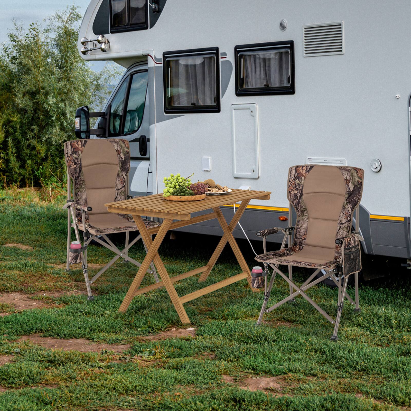 Alt View 1. Gymax - Gymax Portable Folding Arm Chair Heavy Duty 400 lbs with Cup Holder for Camping - Brown.