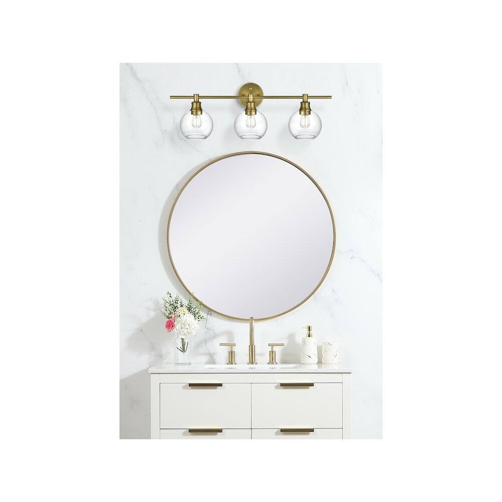 Alt View 4. Living District - Collier 3 Light Satin Gold and Clear Glass Wall Sconce - Satin Gold.
