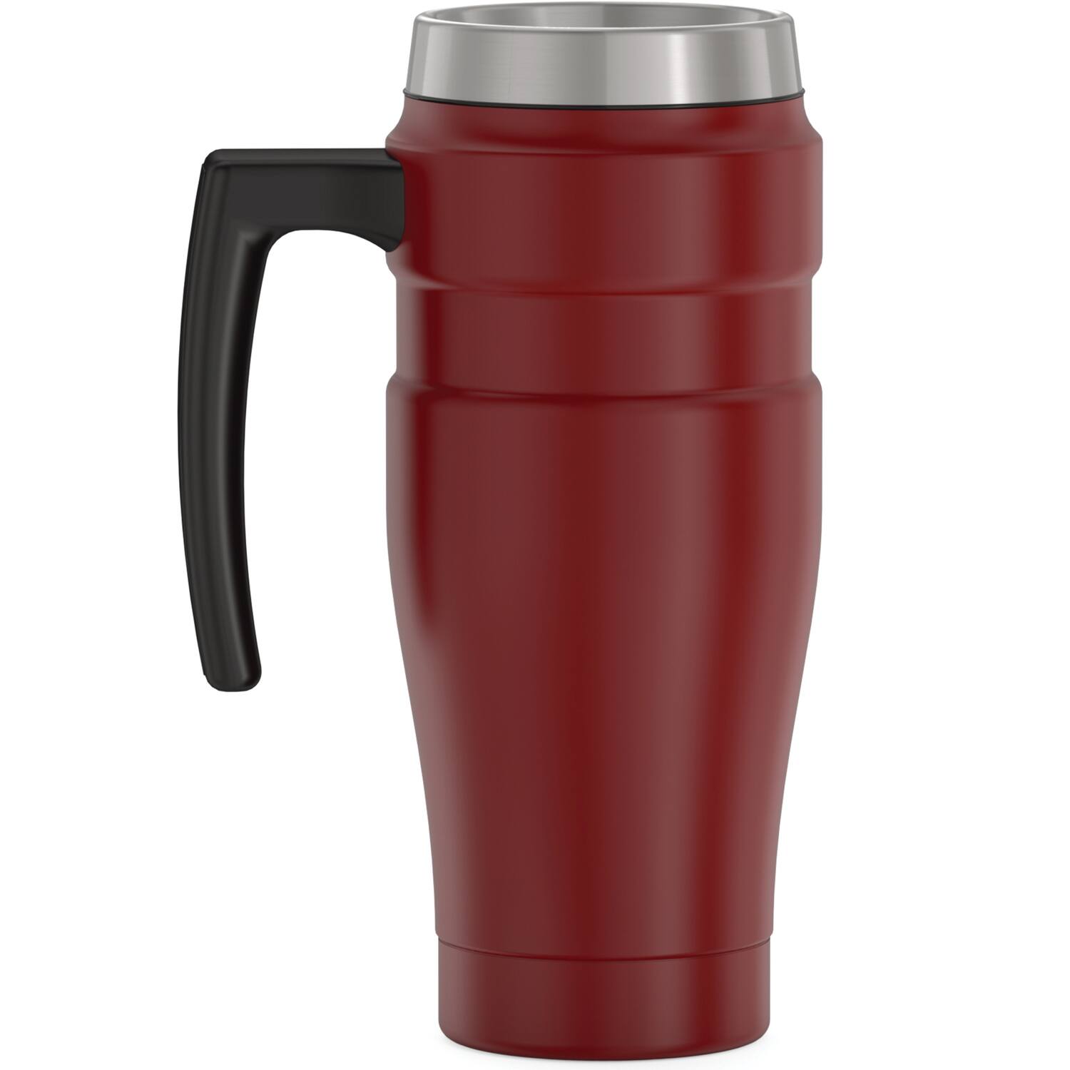 Left. Thermos - 16-Ounce Stainless King Vacuum-Insulated Stainless Steel Travel Mug - Matte Red.