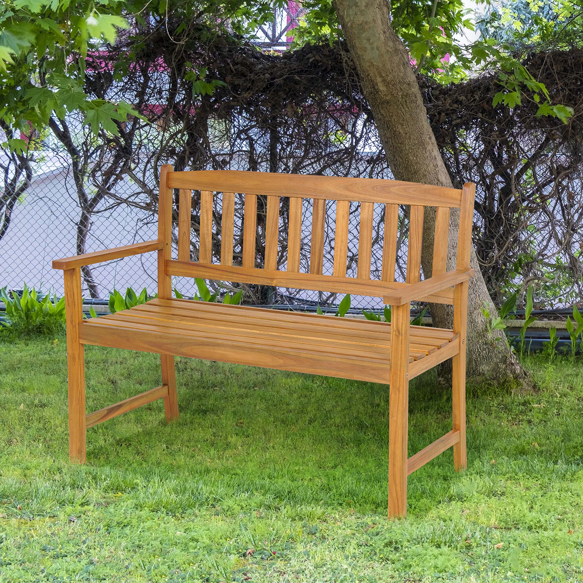 Alt View 1. Costway - Costway Patio Acacia Wood Bench 2-Person Slatted Seat Backrest 800 Lbs Outdoor - Natural.