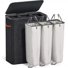 Sorbus - Fabric Laundry Hamper, Collapsible 3-Compartment Laundry Basket with Removable Laundry Bag - Black