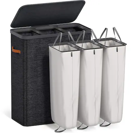 Front. Sorbus - Sorbus Fabric Laundry Hamper, Collapsible 3-Compartment Laundry Basket with Removable Laundry Bag - Black.