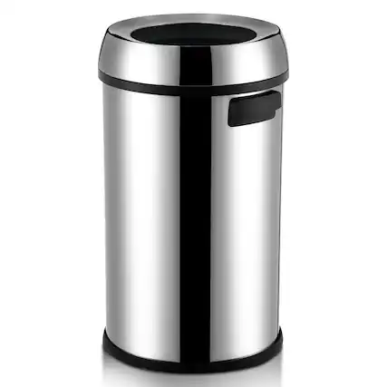 Front. Acekool - 17 Gallon Open Top Commercial Trash Can, Heavy Duty Sanded Steel with Dual Handles & Non-Slip Base - Silver.