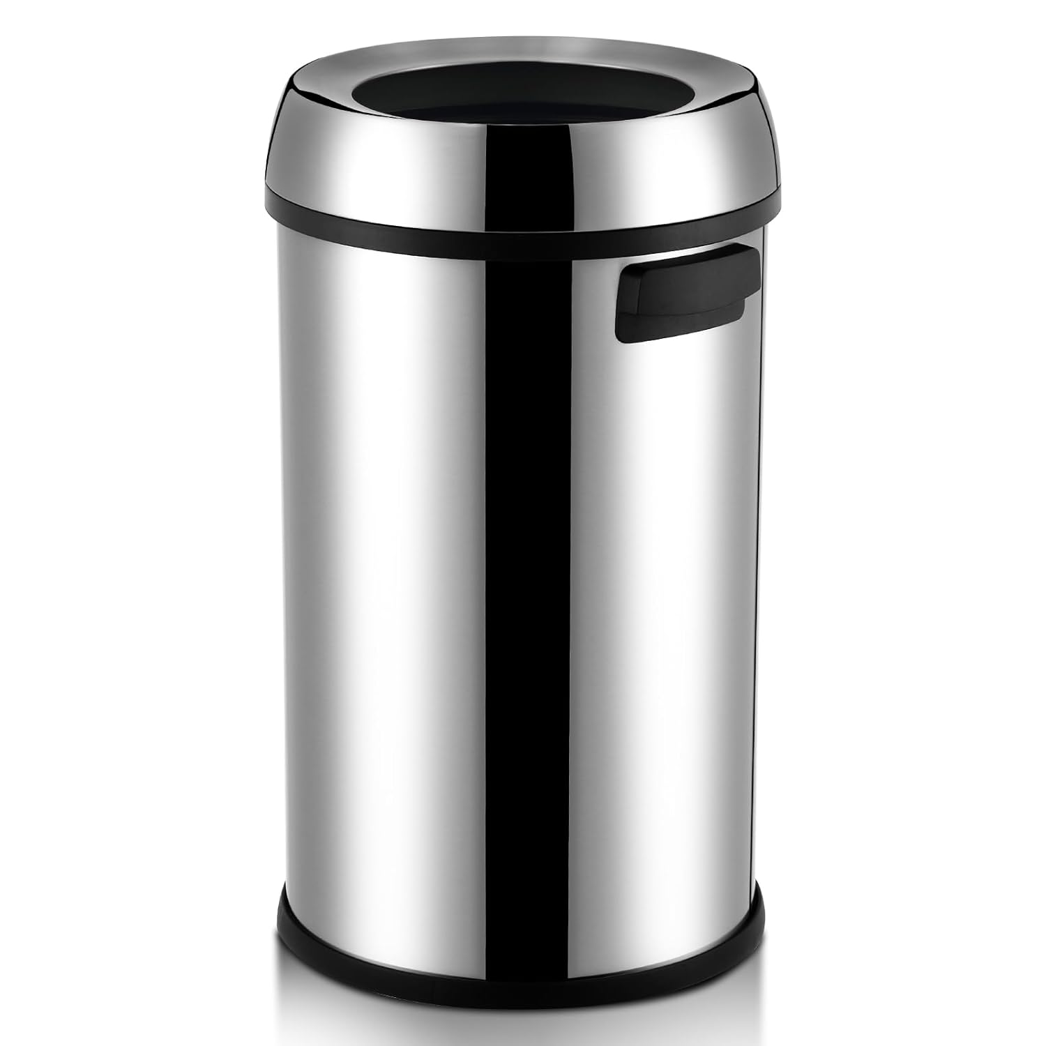 Front. Acekool - 17 Gallon Open Top Commercial Trash Can, Heavy Duty Sanded Steel with Dual Handles & Non-Slip Base - Silver.