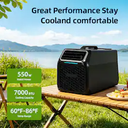 Loheer - 7000 BTU Portable Camping Air Conditioner, Tent AC with Remote, 4 Modes, 60°F-86°F