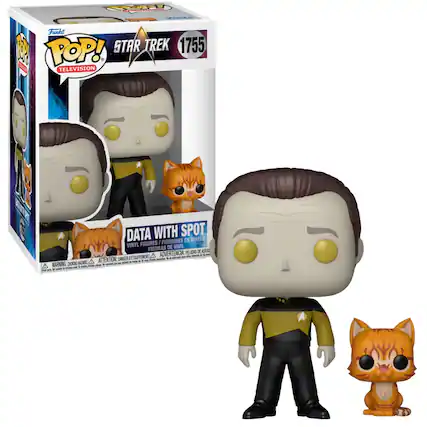 Sure, here is the corrected and grouped text from the image:
---
**Funko POP!**
**STAR TREK**
**1755**
**TELEVISION**
**DATA WITH SPOT**
**VINYL FIGURES / FIGURES EN VINYLE / FIGURAS DE VINIL**
**WARNING: CHOKING HAZARD - ATTENTION: DANGER D'ÉTOUFFEMENT - ADVERTENCIA: PELOJO DE ASFIXIA**
---
This text is from the packaging of the Funko Pop! vinyl figure.