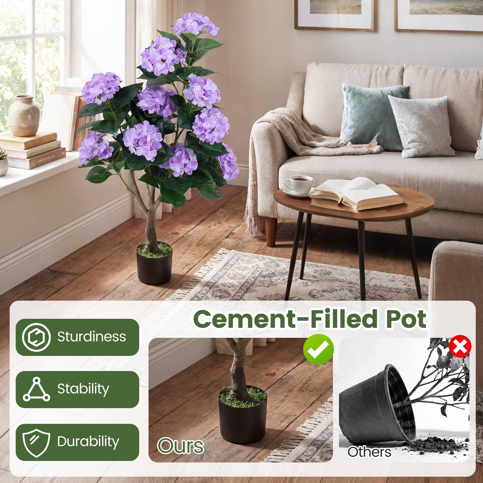Cement-Filled Pot

Sturdiness
Stability
Durability

Ours

Others