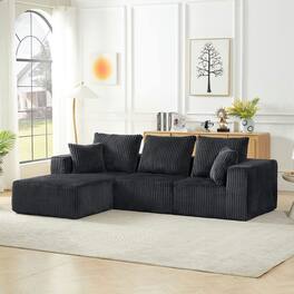Kadyn - 4-Person Modular Sectional Sofa, Left Chaise Cloud Design with Corduroy Fabric and Deep Seats, Dark Gray - Gray