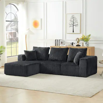 Front. Kadyn - 4-Person Modular Sectional Sofa, Left Chaise Cloud Design with Corduroy Fabric and Deep Seats, Dark Gray - Gray.