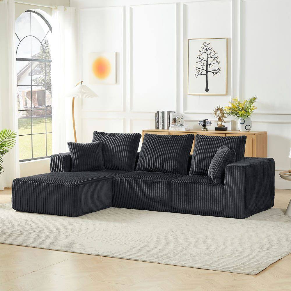 Front. Kadyn - 4-Person Modular Sectional Sofa, Left Chaise Cloud Design with Corduroy Fabric and Deep Seats, Dark Gray - Gray.