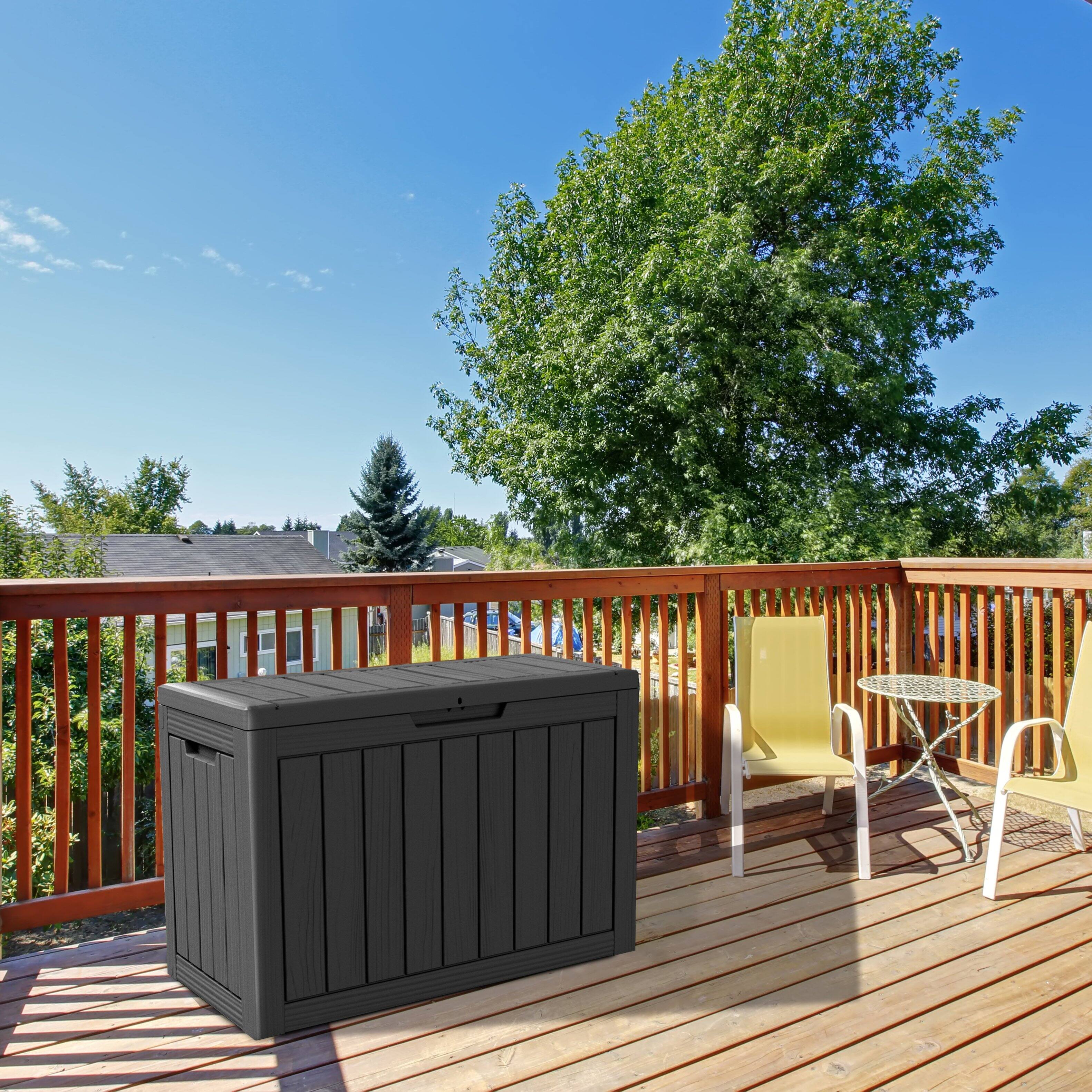 Alt View 2. Yardgrace - Outdoor Storage Box, Heavy Duty Resin, Waterproof Double Wall, Garden Patio Organizer - 45 Gallon Black.