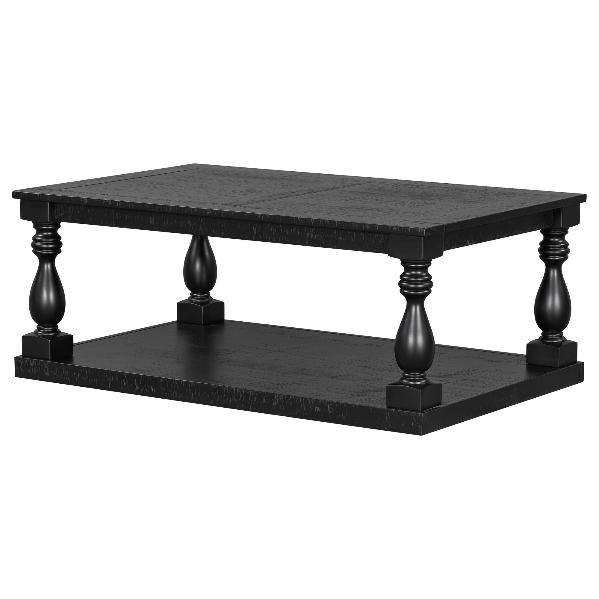 Back. APRILSOUL - Set of 2 Nesting Coffee Tables Farmhouse Rectangle Living Room Wood Finish Small Sofa Side Table - Black.