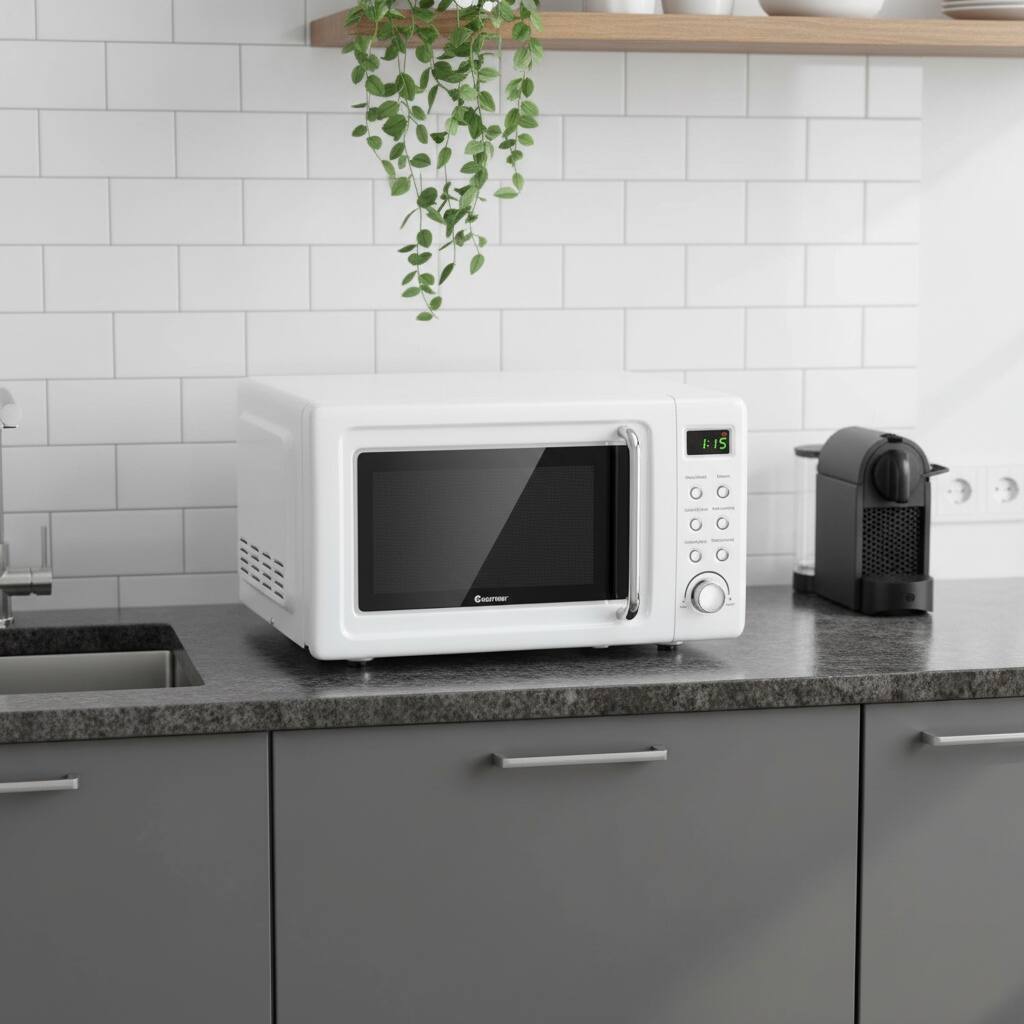 Back. Forest'nSky - 700W Retro Style Microwave Oven Countertop, Auto Cooking & 5 Power Settings, Compact for Small Spaces,White - White.