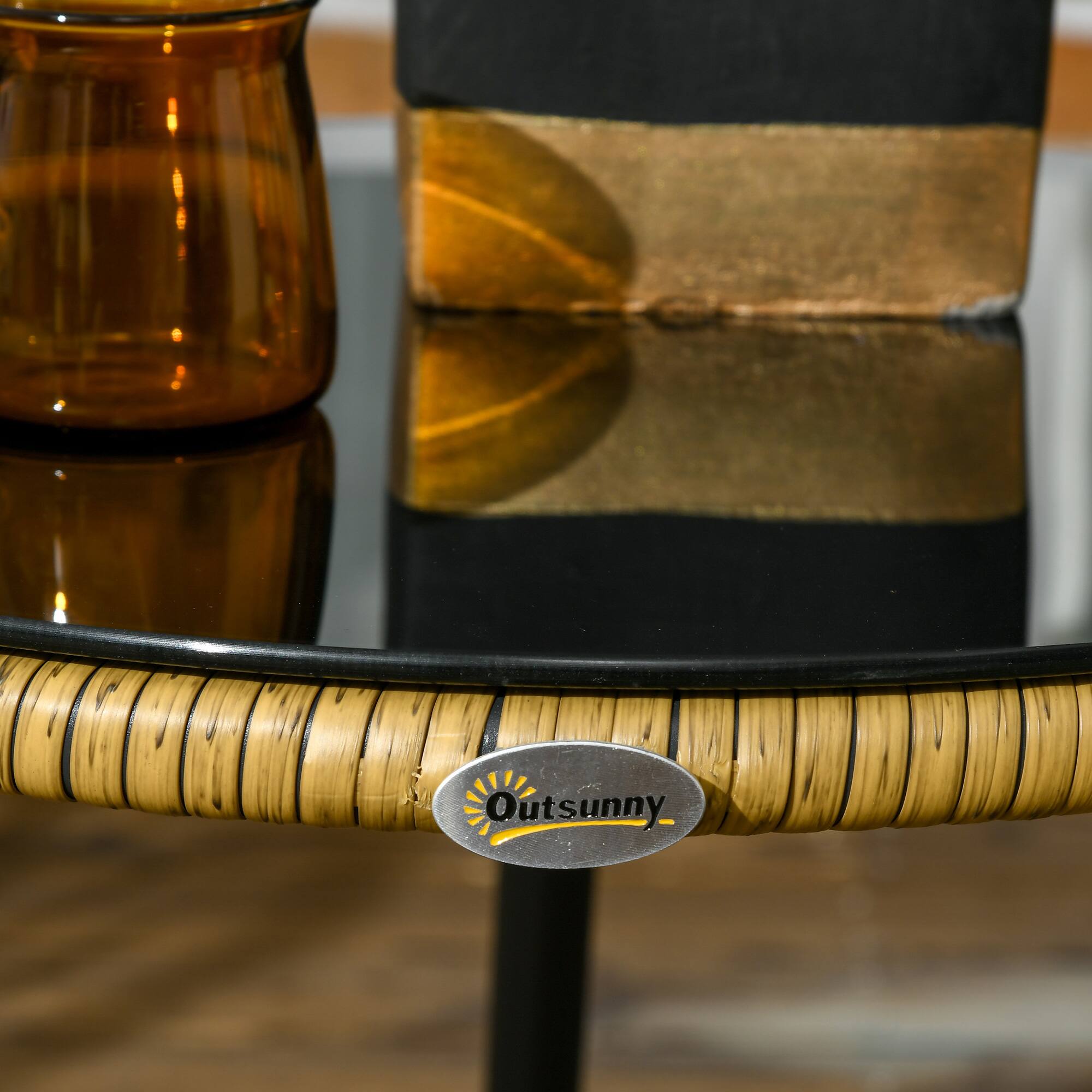 Alt View 8. Outsunny - Wicker Outdoor Rocking Chair Set, 3 Piece Patio Bistro Set with 2 Porch Rocker Chairs - Cream White.