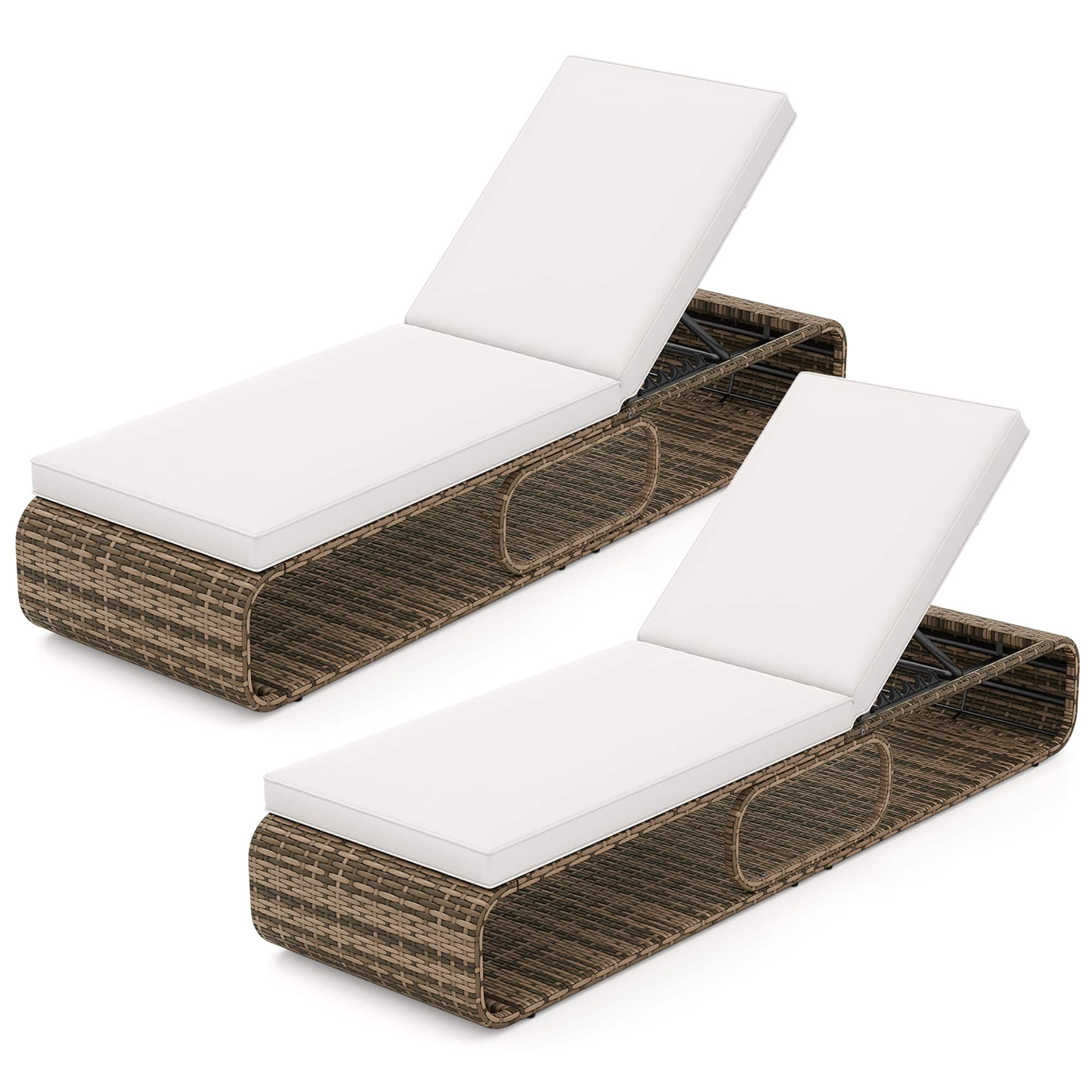 Gymax - Set Of 2 Outdoor Chaise Lounge Chair w/ Adjustable Backrest Cushion & Storage - White, Mix Brown price history on PriceWatchPro