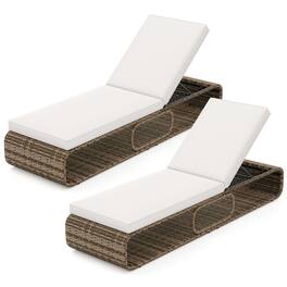 Gymax - Set Of 2 Outdoor Chaise Lounge Chair w/ Adjustable Backrest Cushion & Storage - White, Mix Brown