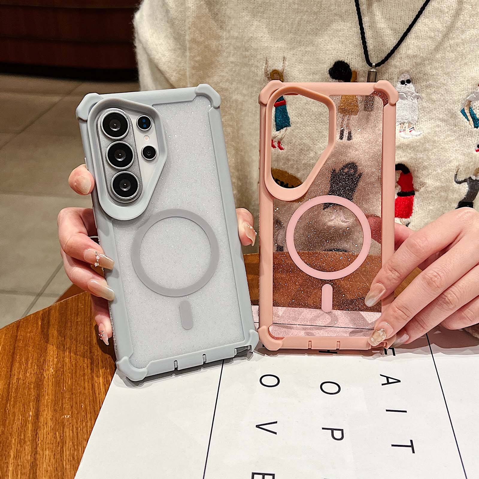Alt View 2. UUCOVER - For Samsung Galaxy S26 Ultra Magnetic Case Compatible with Magsafe Detachable 2 in1 Shockproof Frame Glitter Clear Cover - Rosegold.