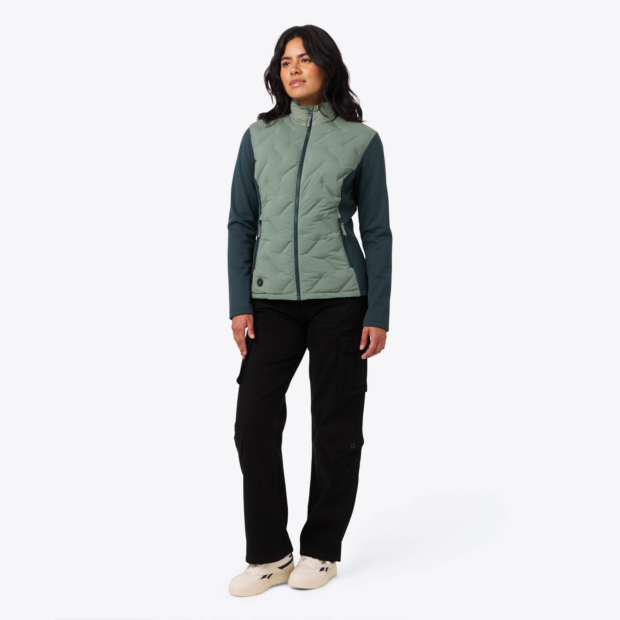 Alt View 2. Mobile Warming - Women's Aria Hybrid Heated Jacket - Sage/Olive.