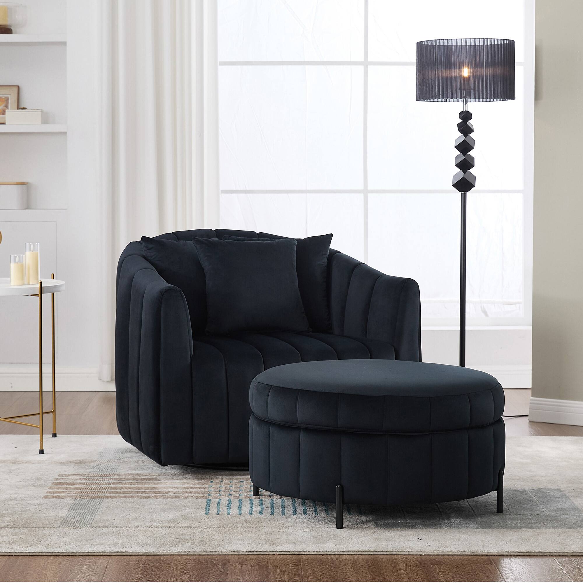 APRILSOUL Accent Barrel Chair Half Sofa Ottoman Velvet Channel