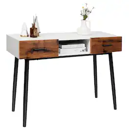 Costway - 42" Industrial Console Table with Storage Drawers Open Shelf Entryway - Black,White,Brown