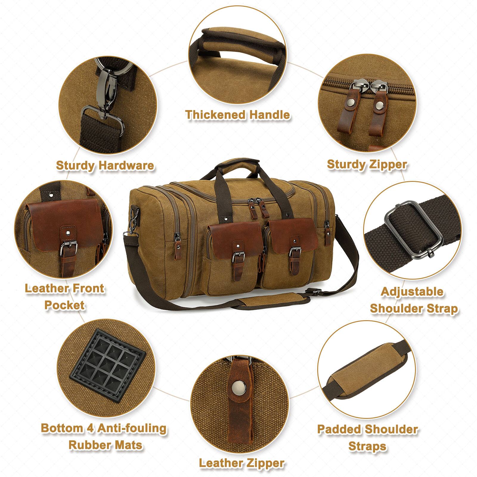 - Thickened Handle
- Sturdy Hardware
- Sturdy Zipper
- Leather Front Pocket
- Adjustable Shoulder Strap
- Bottom 4 Anti-fouling Rubber Mats
- Leather Zipper
- Padded Shoulder Straps