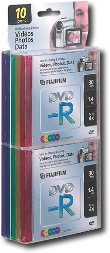 Angle Standard. Fuji - 10-Pack Color 4x Mini DVD-R Discs w/Slim Jewel Cases.