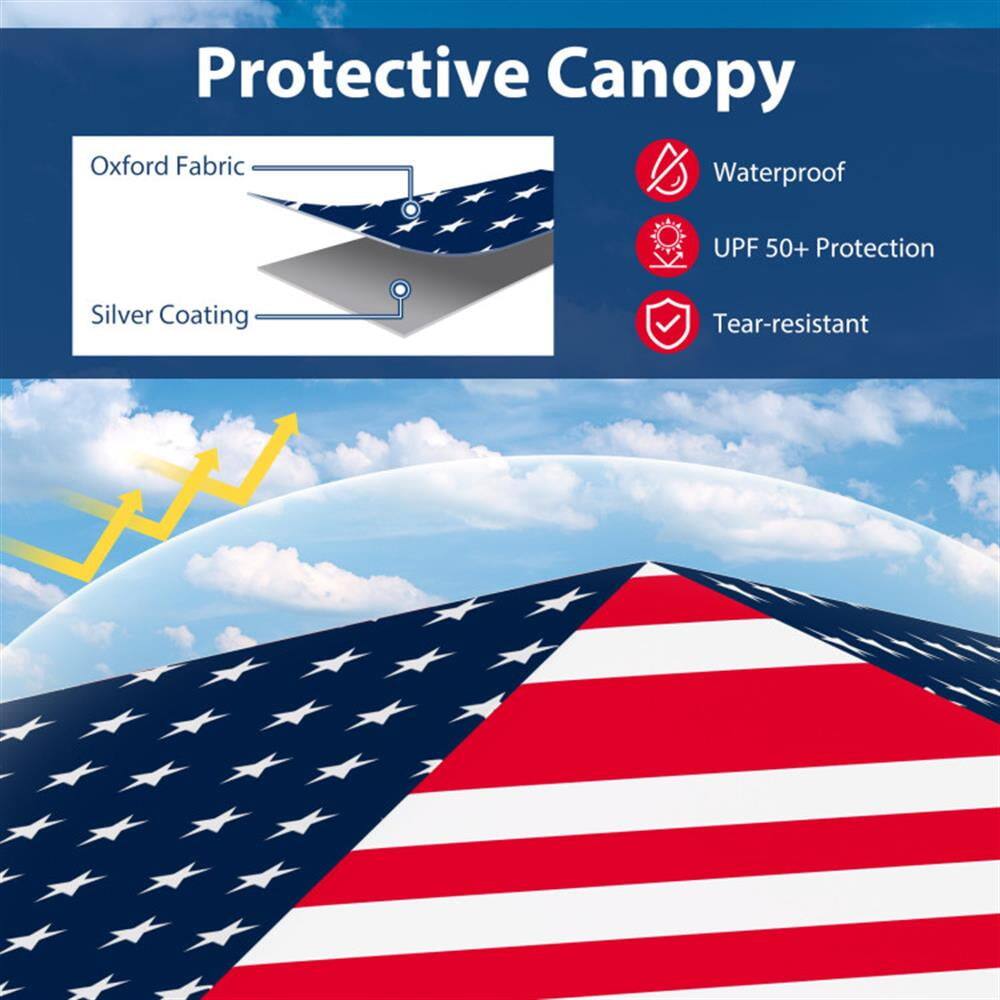 Protective Canopy  
Oxford Fabric  
Waterproof  
UPF 50+ Protection  
Silver Coating  
Tear-resistant