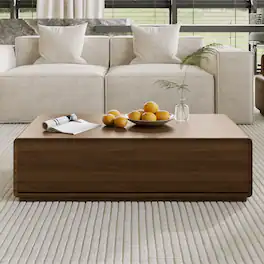 POVISON - 51" Rectangular Wood Coffee Table with Storage, Mid-Century Modern Coffee Table with 4 Drawers, Fully-Assembled, Walnut - Walnut Color