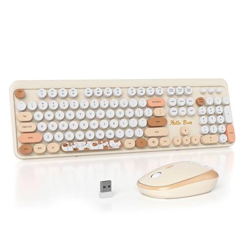 Comfort Essence - Colorful Pink Wireless Customized Membrane Round Keycaps Retro Typewriter Office For - Off White