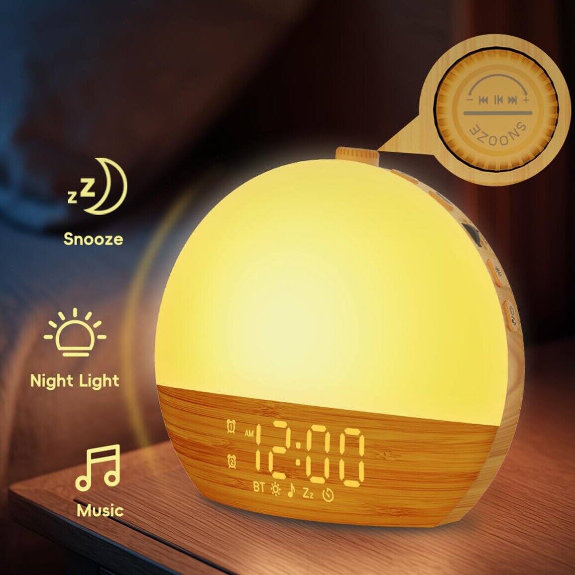 - Snooze
- Night Light
- Music
- 12:00 AM
- BT
- Zz