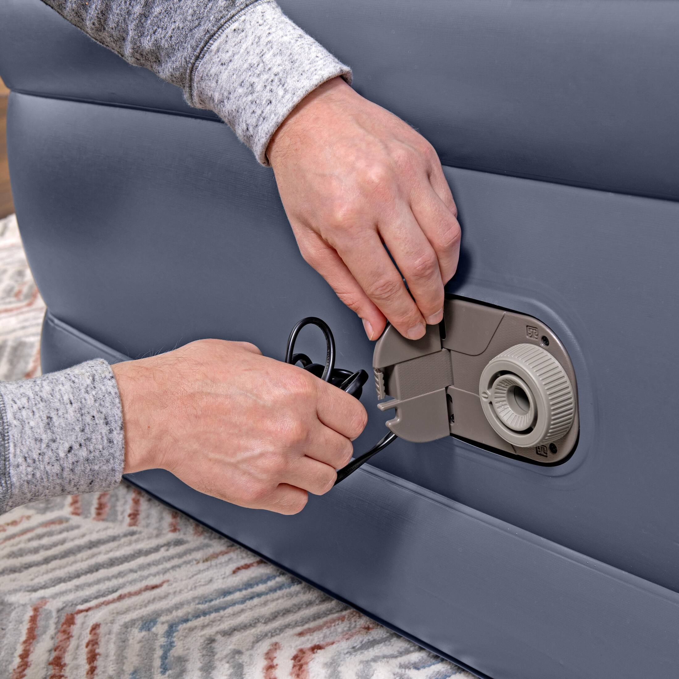 Alt View 7. Bestway - Bestway Tritech Queen Air Mattress, 20" with Built-In AC Pump and Bag - Grey.