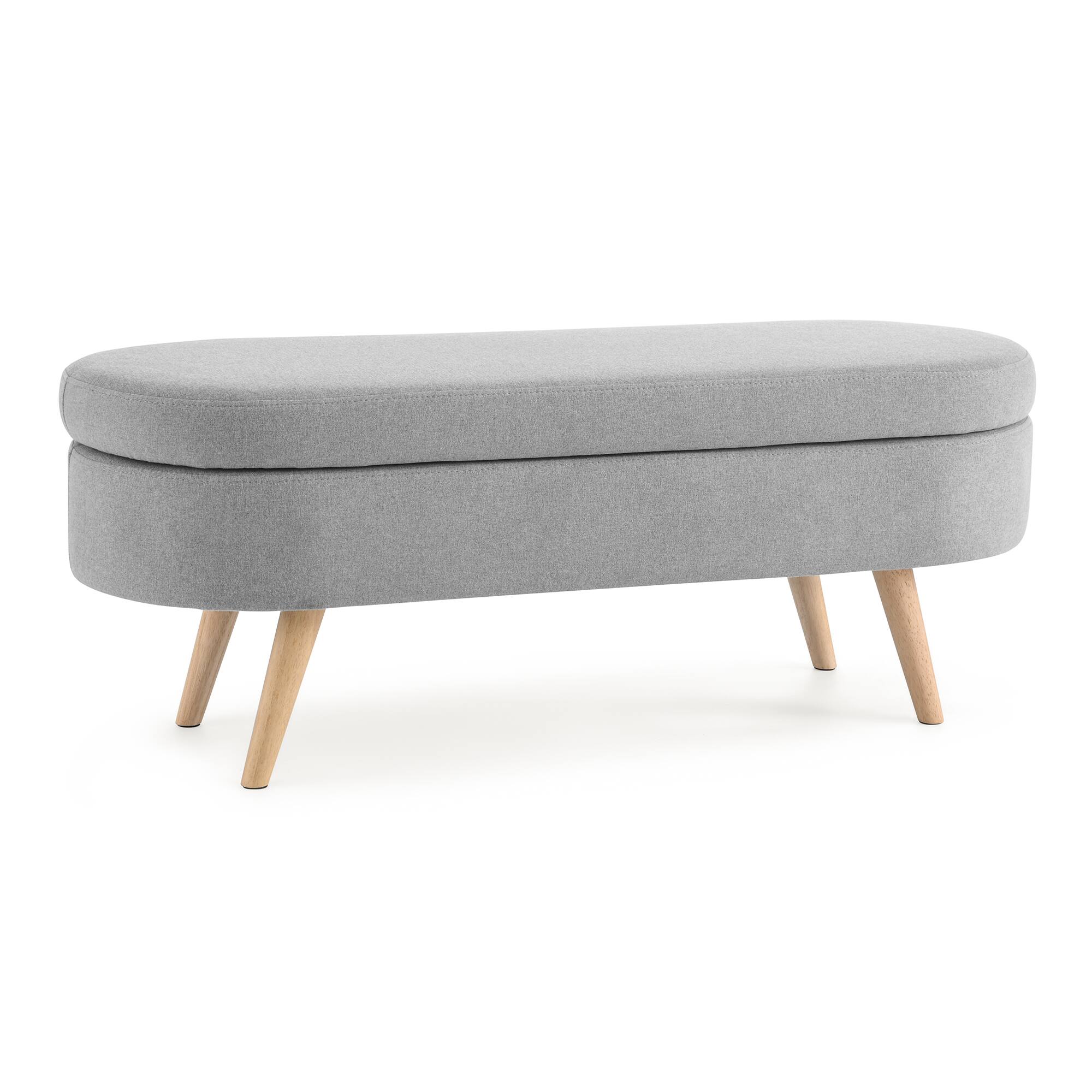 Alt View 6. GOODSILO - Elegant Fabric Storage Ottoman Bench with Wooden Legs for Living Room or Bedroom Footrest and Seating - Grey.
