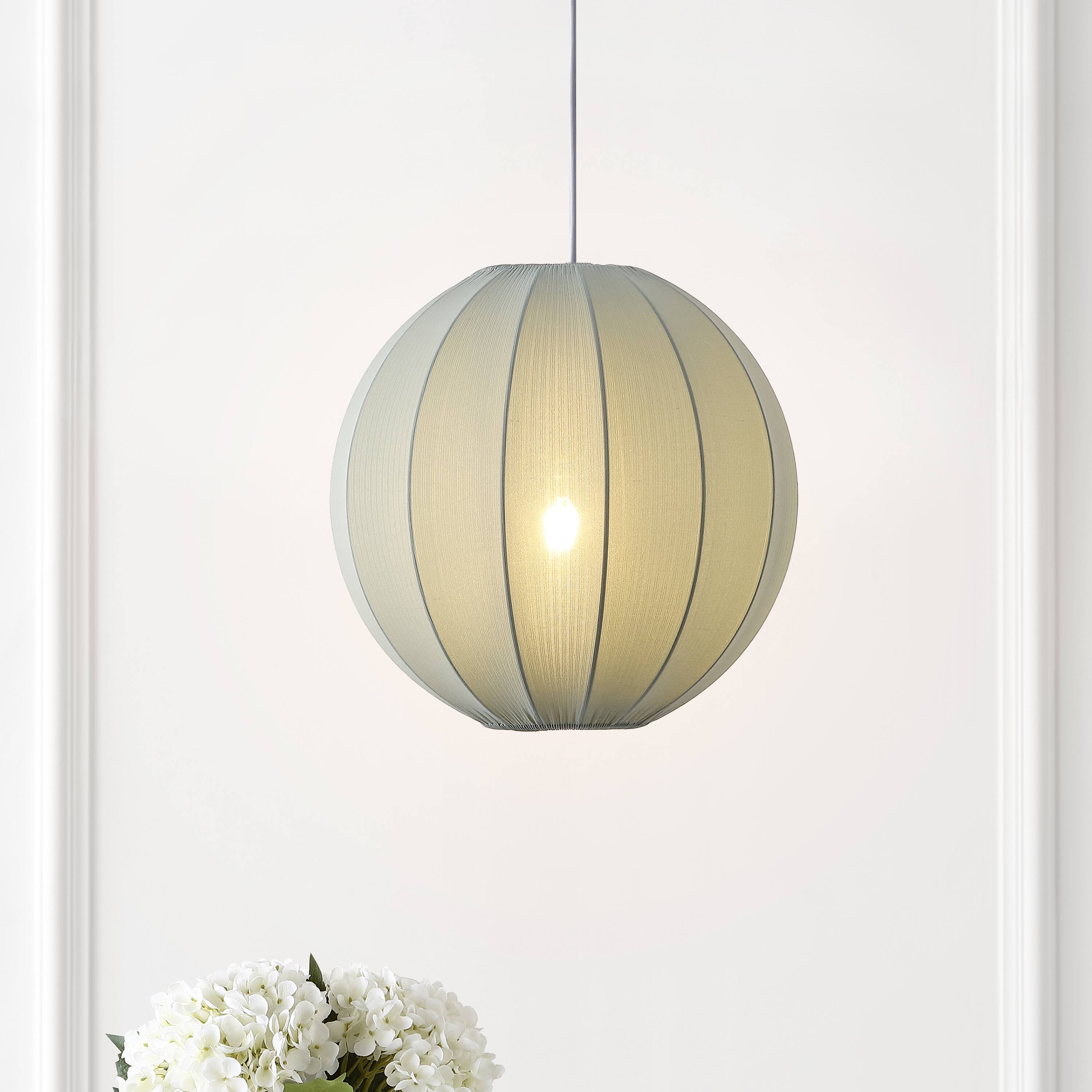 Alt View 1. Jonathan Y - Sia 16" 1-Light Scandinavian Japandi Adjustable Lantern Metal with Ribbed Cocoon Globe Shade LED Pendant, Dust Blue - Dusty Blue.