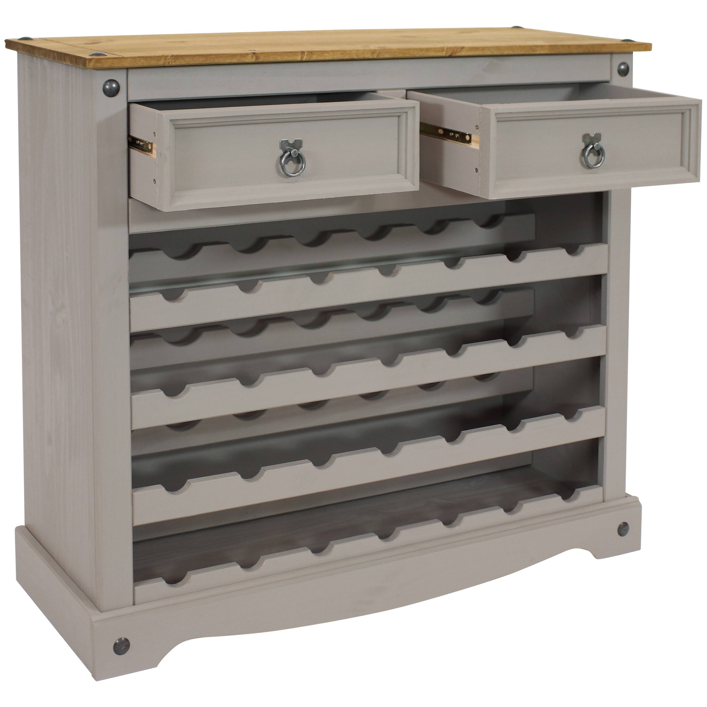 Alt View 9. Sunnydaze - 28-Bottle Solid Pine Freestanding Wine Rack - 34.5" - Gray.