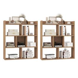 Costway - 2 PCS 7-cube Bookcase Open Storage Shelf with Anti-tipping Kits for Living Room - Natural