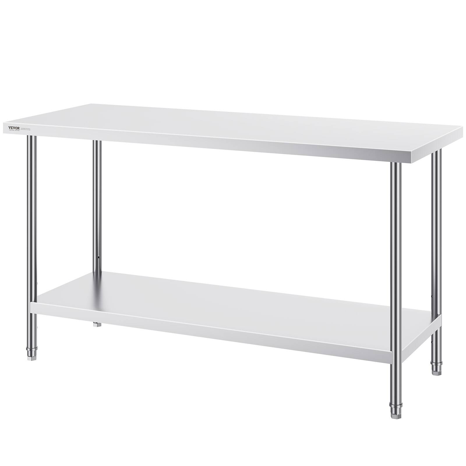Alt View 5. VEVOR - Stainless Steel Prep Table, 24 x 60 x 34 Inch, 840 lbs Load Capacity, Heavy Duty Metal Worktable - Sliver.