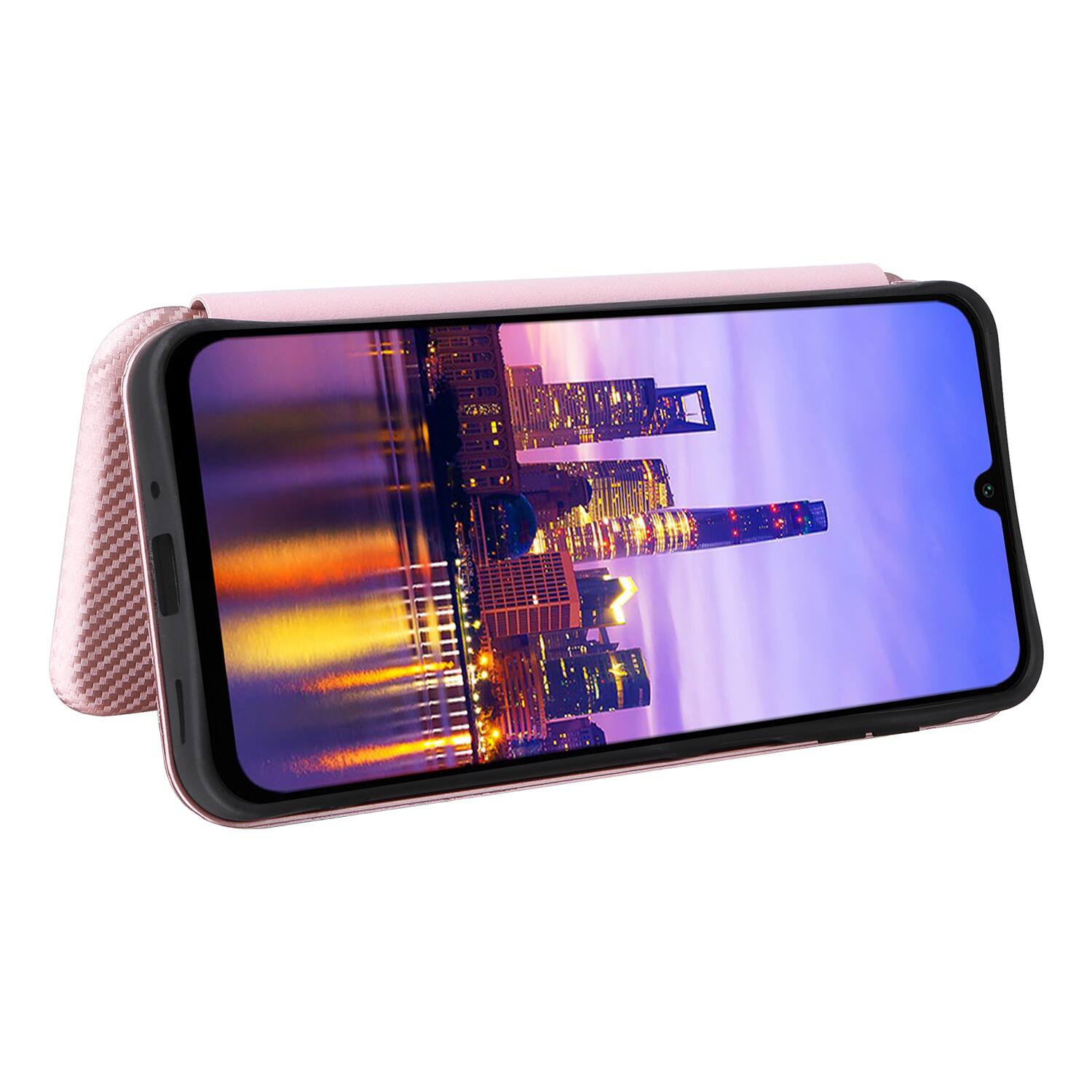 Alt View 2. Dteck - Carbon Fiber Texture Folio Phone Case for Samsung Galaxy A16 5G,PU Leather Magnetic Closure Hidden Card Slot Flip Cover - Pink.