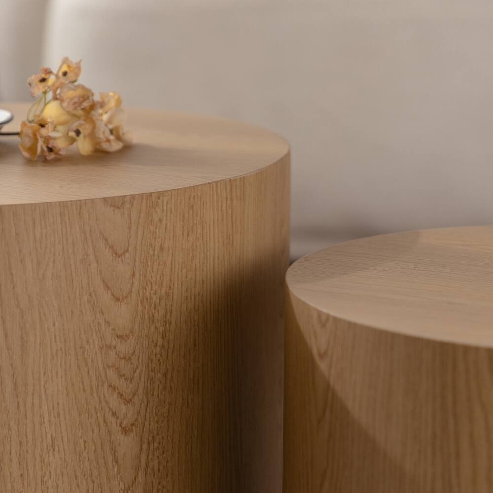 Alt View 1. Loheer - Loheer Nesting Coffee Table Set of 2 Round Wooden Modern Circle Accent End Side Table for Small Space Living Room - Brown.