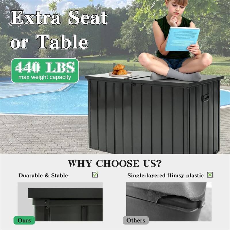 Extra Seat or Table  
440 LBS max weight capacity  

WHY CHOOSE US?  
Durable & Stable  
Single-layered flimsy plastic  

Ours  
Others