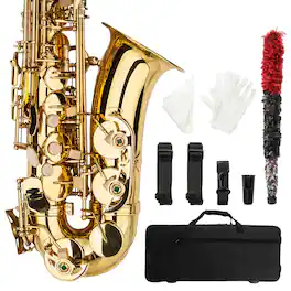 Winado - Alto Saxophone Drop E Flat Brass Sax Beginner Sax Full Kit with Mouthpiece, Carrying Case, Gloves, Cleaning Cloth Bar, D