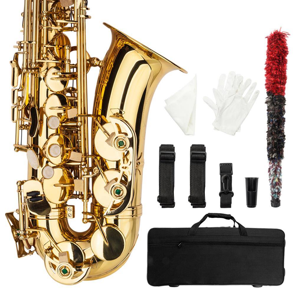 Front. Winado - Alto Saxophone Drop E Flat Brass Sax Beginner Sax Full Kit with Mouthpiece, Carrying Case, Gloves, Cleaning Cloth Bar, D.