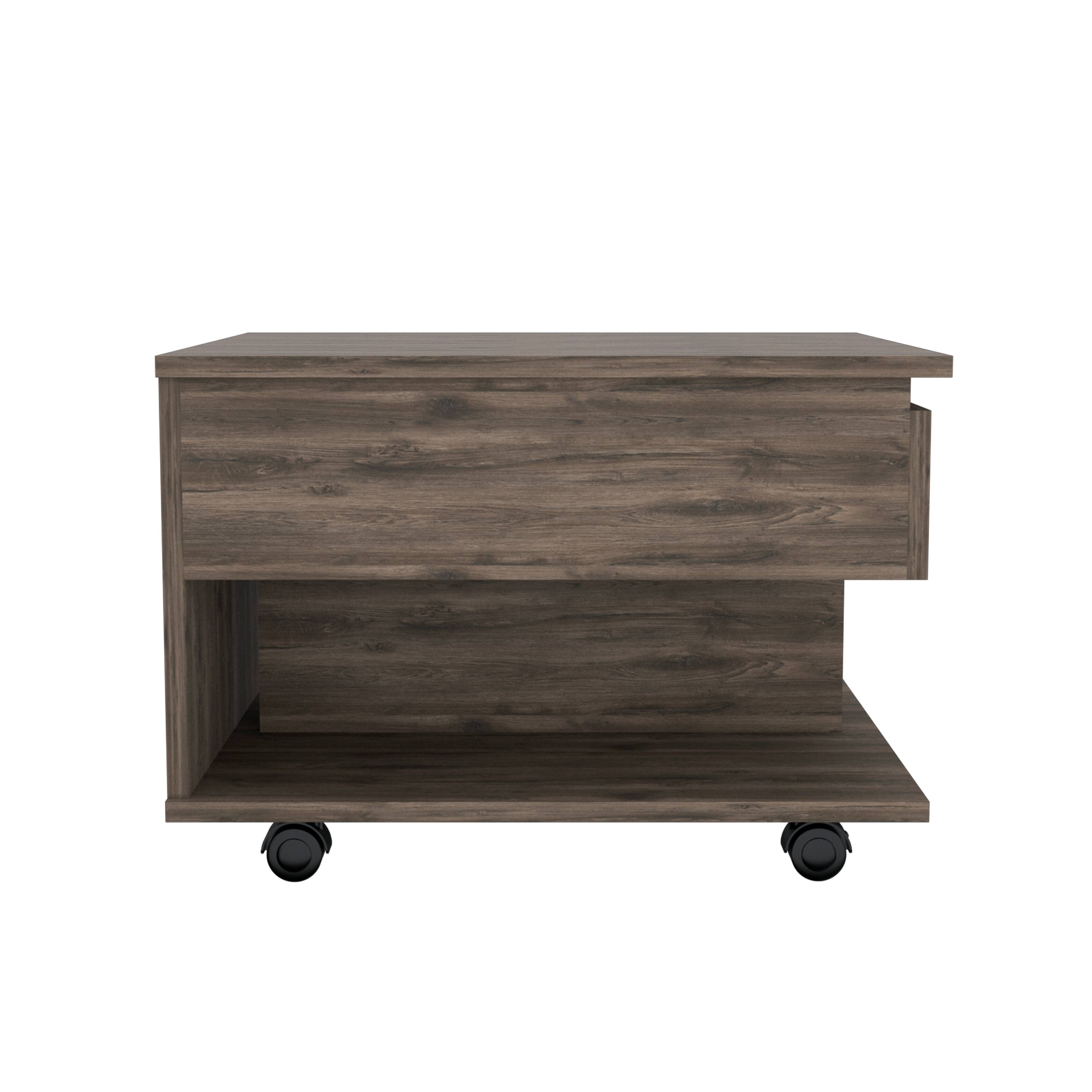 Front. TuHome - Luanda Lift Top Coffee Table, Casters, One Shelf, Retractible Table, Minimalist Design for Living Room or Lounge Area - Dark Brown.