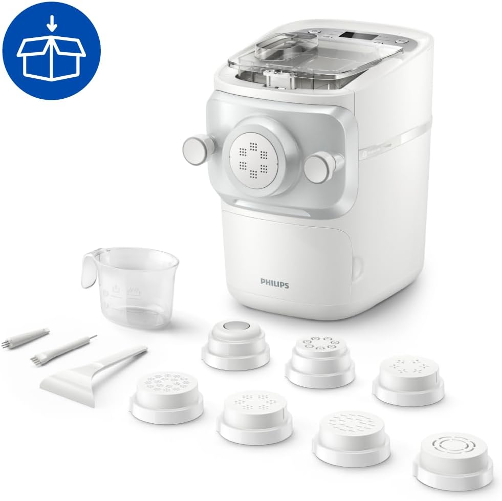 Left. Philips - 7000 Series Pasta Maker, ProExtrude Technology 150W, 8 discs,Prepare up to 8 Portions - White - white.