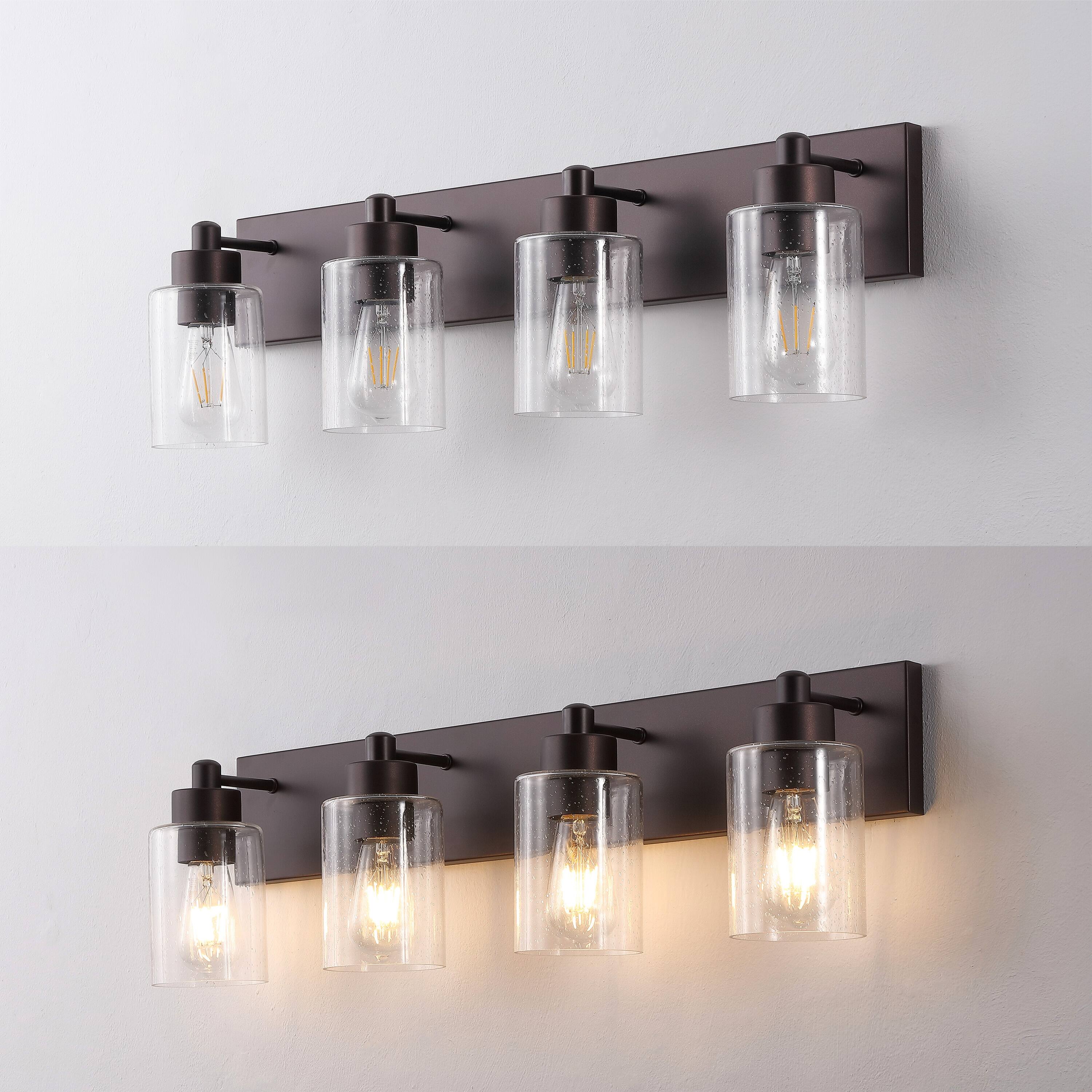 Alt View 4. Jonathan Y - Irving 27.75" 4-Light Seeded Glass/Iron Modern Contemporary LED Vanity Light, Oil Rubbed Bronze - Oil Rubbed Bronze/Clear.