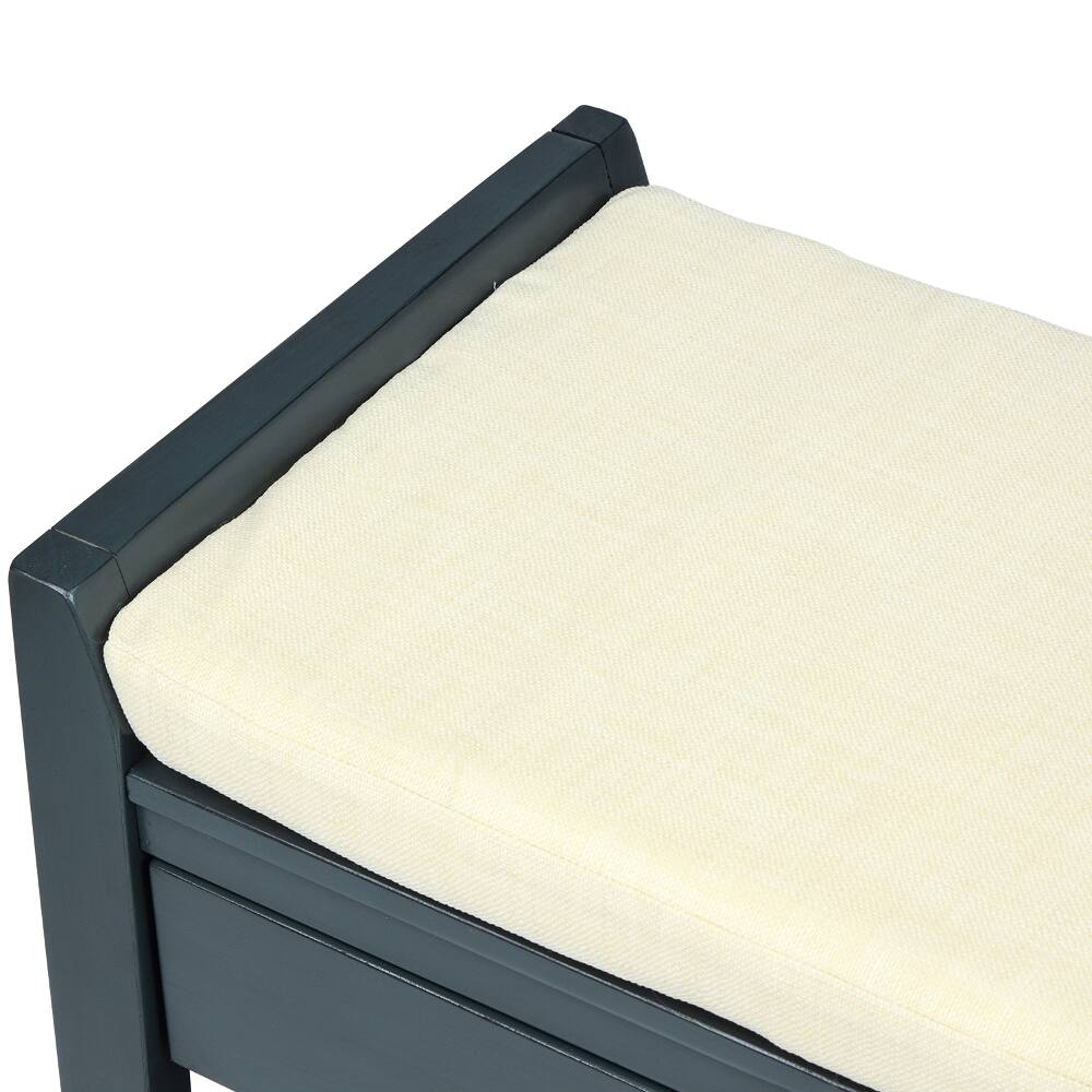 Angle. Ropilly - Ropilly Antique Navy Entryway Storage Bench with Shoe Rack and Cushioned Seat, Pine Wood Hallway Bench - Antique Navy.
