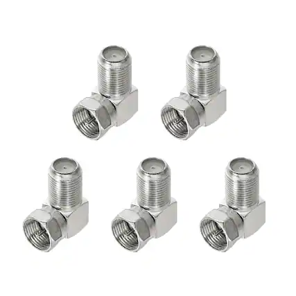 Front. Unique Bargains - 5pcs Right Angle Coaxial Connector, F Female to F Male, 75 Ohm, for Broadcast, Antenna, Amp, CB Radio - Silver.