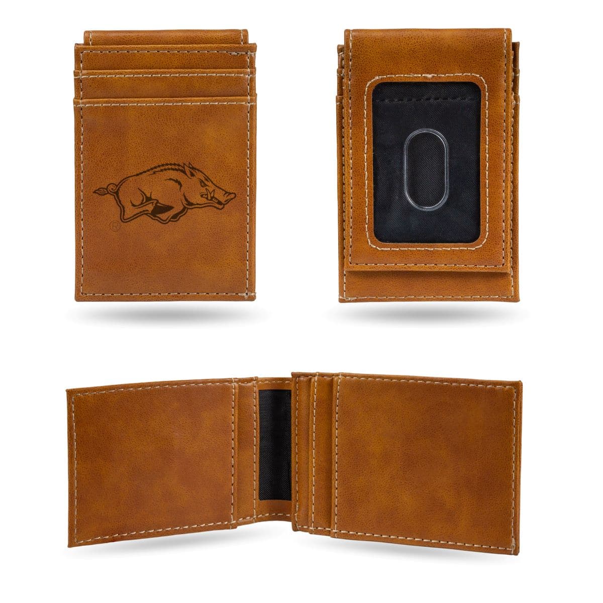 Rico Industries - Arkansas Razorbacks Brown Money Clip Front Pocket Slim Wallet - Multi