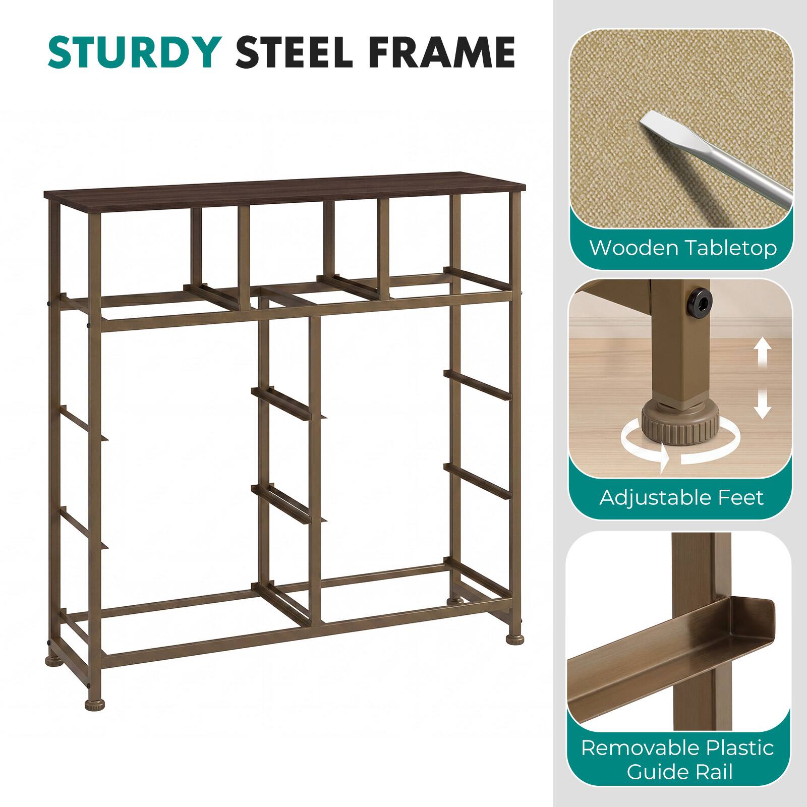 STURDY STEEL FRAME  
Wooden Tabletop  
Adjustable Feet  
Removable Plastic Guide Rail